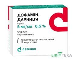 Дофамін-Дарниця конц. д/р-ну д/інф. 5 мг/мл амп. 5 мл, у коробці №10
