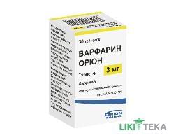 Варфарин Оріон таблетки по 3 мг №30 у флак.