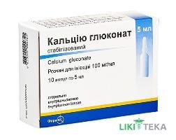 Кальция Глюконат Стабилизированный р-р д/ин. 100 мг/мл амп. 5 мл №10