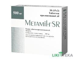 Метамін SR таблетки прол./д. по 500 мг №30 (15х2)