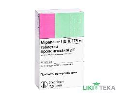 Мірапекс Пд таблетки прол./д. по 0,375 мг №30 (10х3)