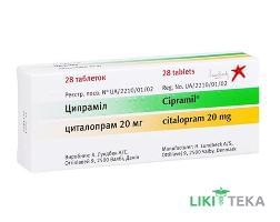 Ципрамил таблетки, в/плен. обол., по 20 мг №28 (14х2)