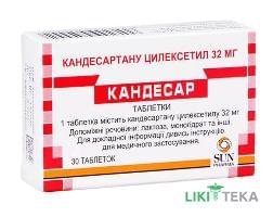 Кандесар таблетки по 32 мг №30 (10х3)