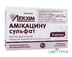 Амікацину Сульфат розчин д/ін., 250 мг/мл по 4 мл в амп. №1
