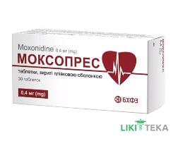 Моксопрес таблетки, в/плів. обол., по 0,4 мг №30 (10х3)