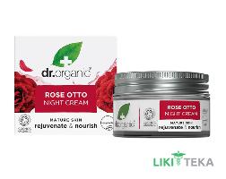 Др. Органік (Dr. Organic) Крем для обличчя нічний для омолодження та живлення шкіри з олією троянди Отто 50 мл