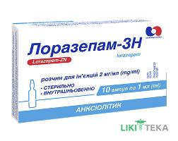 Лоразепам-ЗН розчин д/ін. 2 мг/мл по 1 мл №10 в амп.